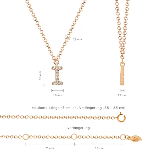 Leaf Jewelry Halskette Letter "I", 14 K Rosegold mit Diamanten Riesige Ersparnisse