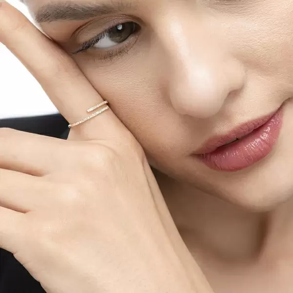 Leaf Jewelry Ring Open mit Diamanten, 18 K Rosegold VIP-Rabatte