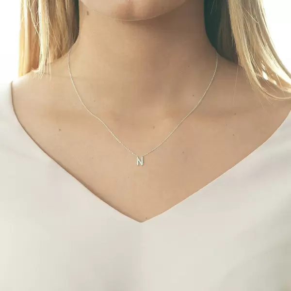 Leaf Jewelry Halskette Letter "N", 14 K Weißgold mit Diamanten Wochenangebot