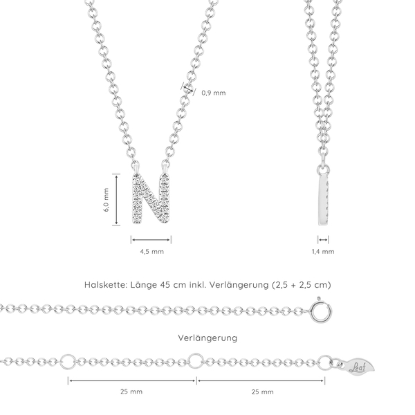 Leaf Jewelry Halskette Letter "N", 14 K Weißgold mit Diamanten Wochenangebot