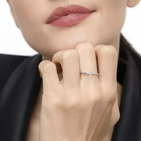 Leaf Jewelry Ring Kreuz mit Diamanten, 18 K Weißgold Bis zu 60% Rabatt