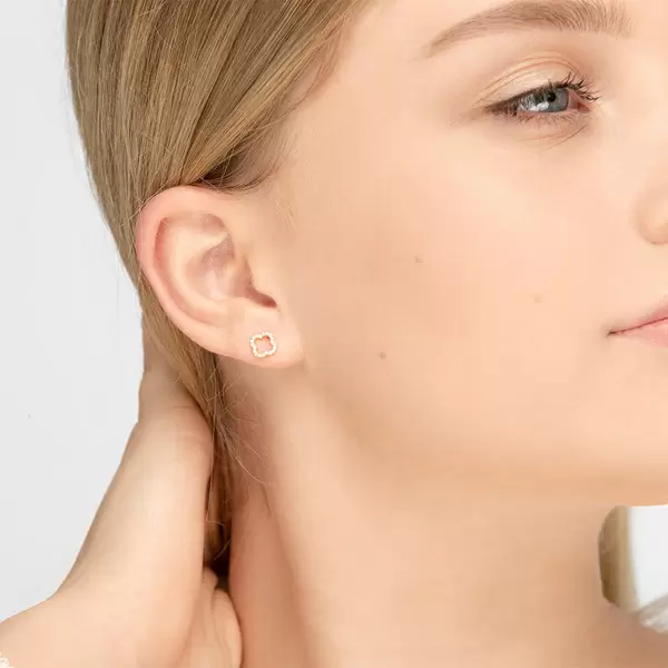 Leaf Jewelry Ohrstecker Clover mit Diamanten, 18 K Gelbgold Nur noch ein Tag übrig