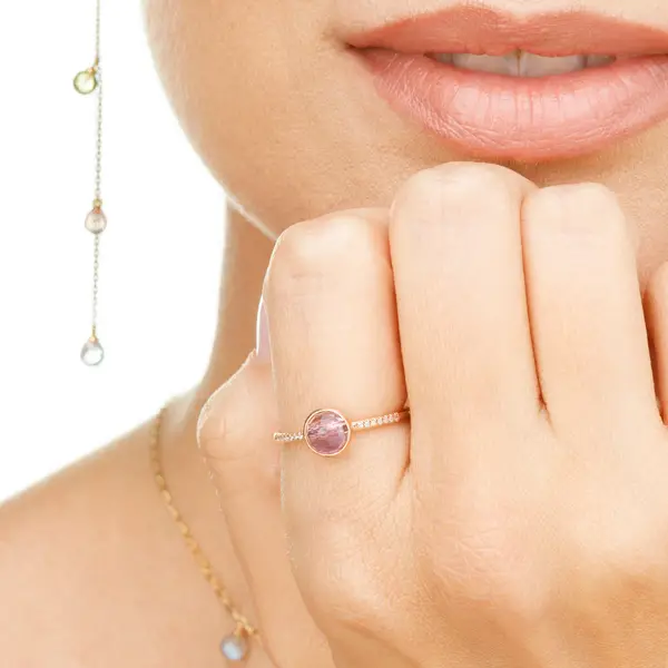 Leaf Jewelry Ring Amethyst mit Diamanten, 14K Rosegold, Gr.50 Riesige Rabatte