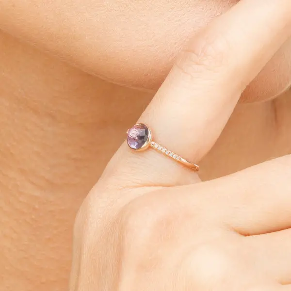 Leaf Jewelry Ring Amethyst mit Diamanten, 14K Rosegold, Gr.50 Riesige Rabatte