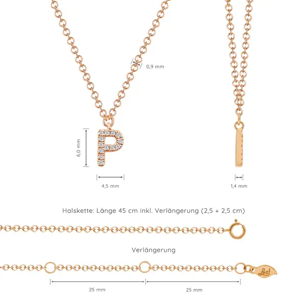 Leaf Jewelry Halskette Letter "P", 14 K Rosegold mit Diamanten 50% Rabatt mit kostenlosem Versand