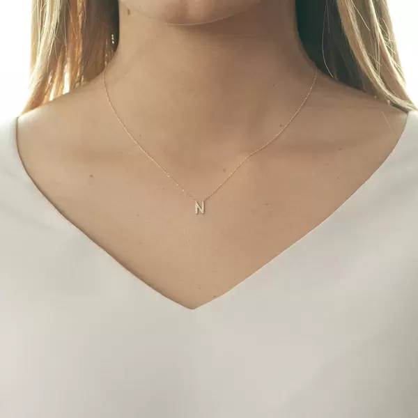 Leaf Jewelry Halskette Letter "N", 14 K Rosegold mit Diamanten Clearance-Verkauf