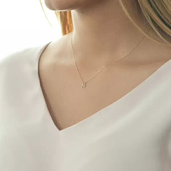 Leaf Jewelry Halskette Letter "N", 14 K Rosegold mit Diamanten Clearance-Verkauf