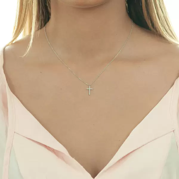 Leaf Jewelry Halskette Kreuz mit Diamanten, 18 K Weißgold Fabrikladen