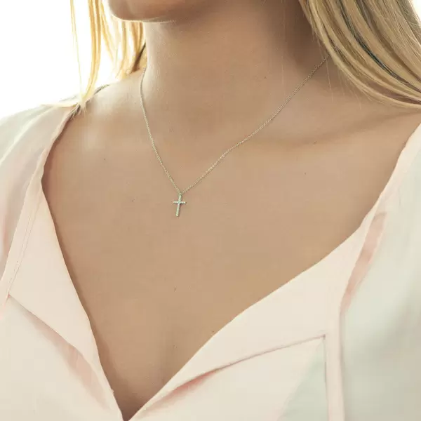 Leaf Jewelry Halskette Kreuz mit Diamanten, 18 K Weißgold Fabrikladen