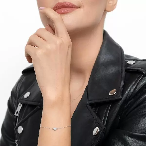 Leaf Jewelry Armkette Pavé mit Diamanten, 18 K Weißgold 50% Rabatt für begrenzte Zeit
