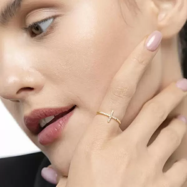 Leaf Jewelry Ring Kreuz mit Diamanten, 18 K Gelbgold Rabatte dieses Monats