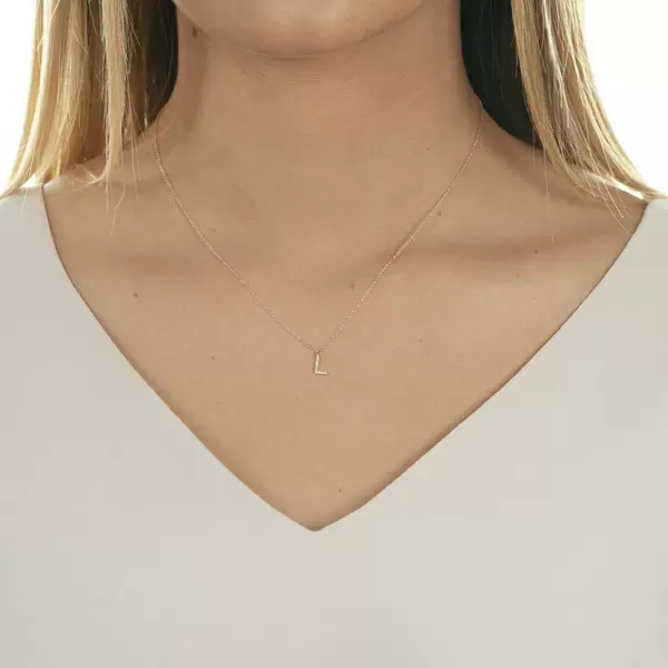 Leaf Jewelry Halskette Letter "L", 14 K Rosegold mit Diamanten Online