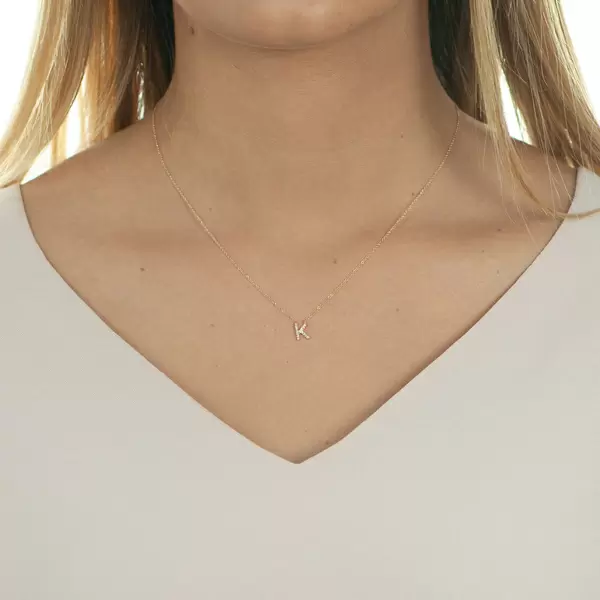 Leaf Jewelry Halskette Letter "K", 14 K Rosegold mit Diamanten Meist gekauft