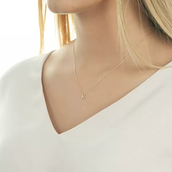 Leaf Jewelry Halskette Letter "K", 14 K Rosegold mit Diamanten Meist gekauft