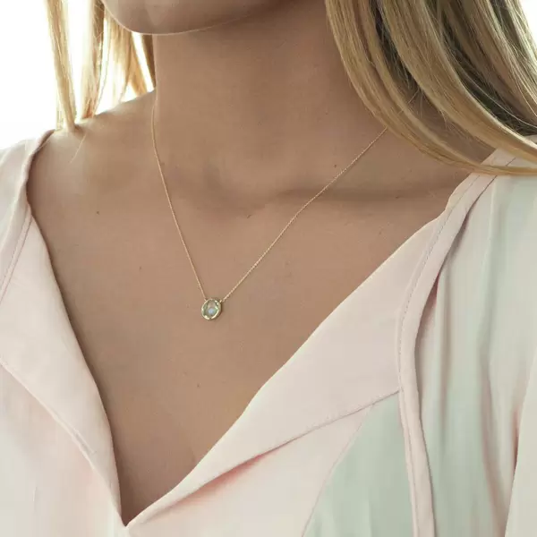 Leaf Jewelry Halskette Grüner Amethyst, 14 K Gelbgold Fabrikpreis