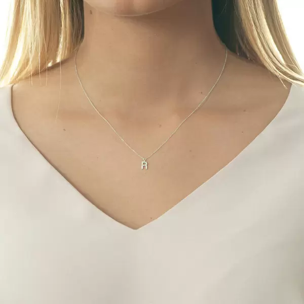 Leaf Jewelry Halskette Letter "R", 14 K Weißgold mit Diamanten Online Shopping
