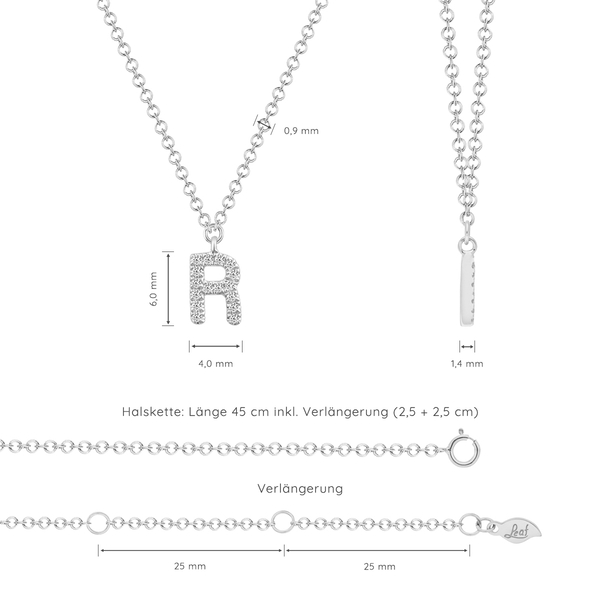 Leaf Jewelry Halskette Letter "R", 14 K Weißgold mit Diamanten Online Shopping