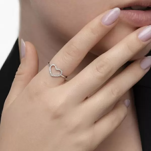 Leaf Jewelry Ring Herz mit Diamanten, 18 K Weißgold Exklusivangebot