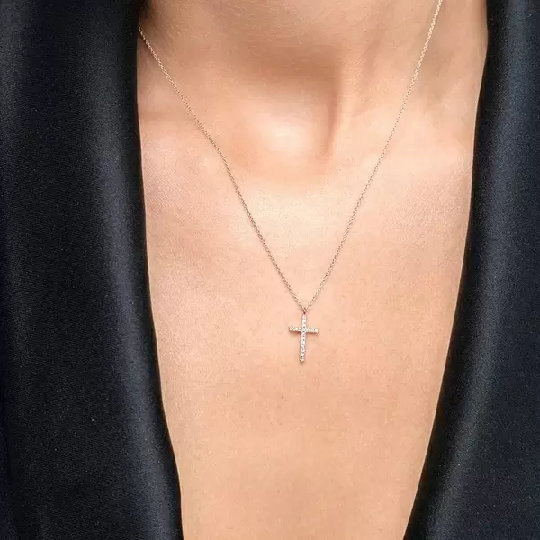 Leaf Jewelry Halskette Kreuz mit Diamanten, 18 K Rosegold Preisnachlass