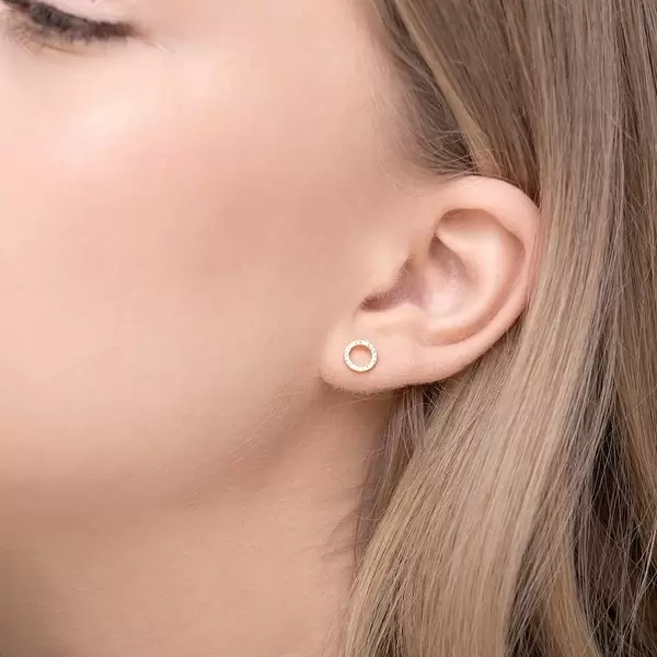Leaf Jewelry Ohrringe Circle mit Diamanten, 18 K Gelbgold Valentinstagsangebot