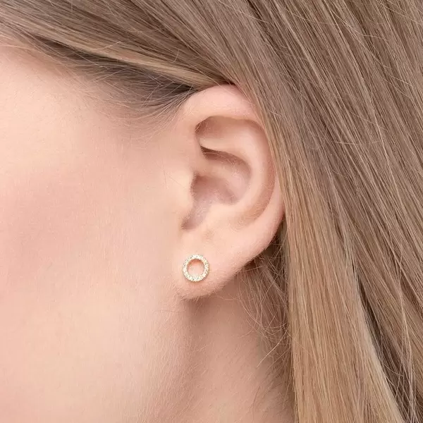 Leaf Jewelry Ohrringe Circle mit Diamanten, 18 K Gelbgold Valentinstagsangebot