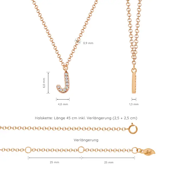 Leaf Jewelry Halskette Letter "J", 14 K Rosegold mit Diamanten Heißer Verkauf