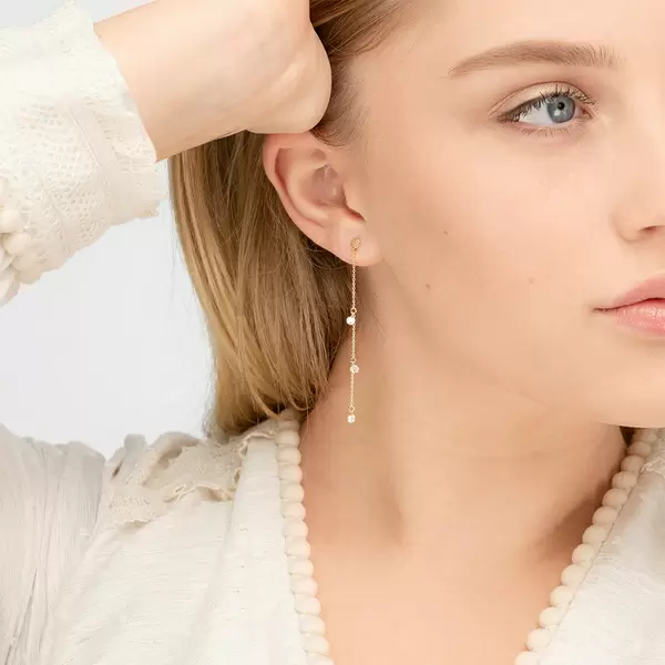 Leaf Jewelry Ohrringe Pure Chain mit Diamanten, 18 K Gelbgold Zeitlich begrenztes Angebot
