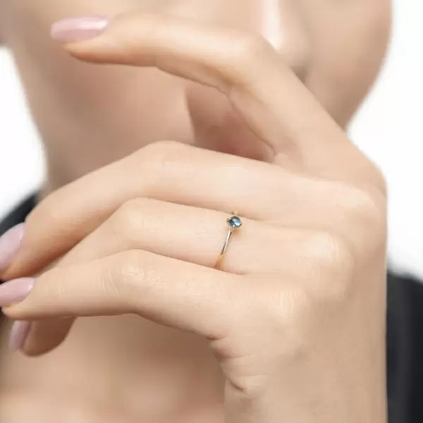 Leaf Jewelry Ring Cabochon, 14 K Gelbgold, Blauer Topas Große Rabatte