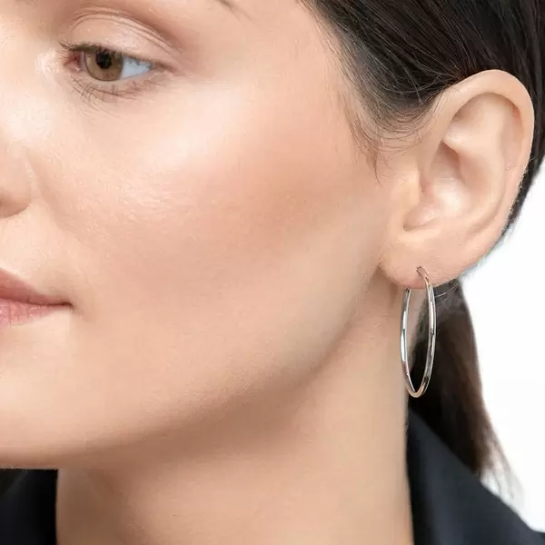 Leaf Jewelry Creole Rund M, 30mm, 14 K Weissgold Räumungsverkauf