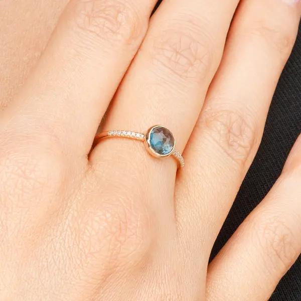 Leaf Jewelry Ring Blue Topas mit Diamanten, 14K Rosegold Riesige Ersparnisse