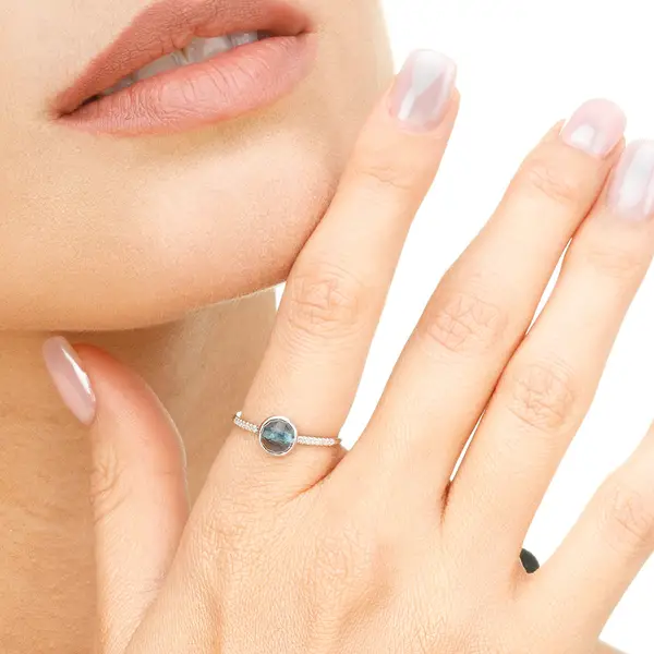 Leaf Jewelry Ring Blue Topas mit Diamanten, 14K Rosegold Riesige Ersparnisse