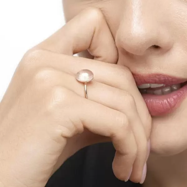 Leaf Jewelry Ring Cabochon II, 14 K Rosegold, Rosenquarz Super Sparpreis