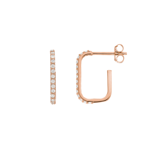 Leaf Jewelry Mini Creole Square mit Zirkonia, 18 K Rosegold vergoldet Online