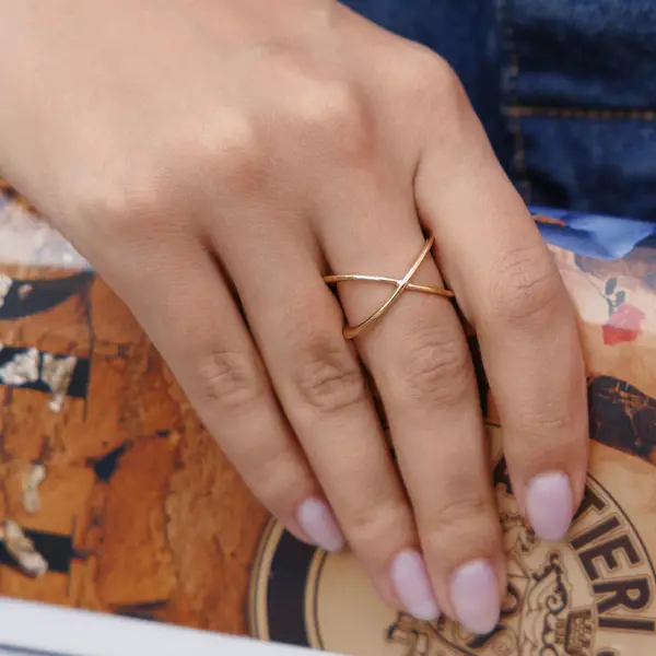 Leaf Jewelry Ring X Cross, 18 K Gelbgold vergoldet, Größe 54 im Angebot