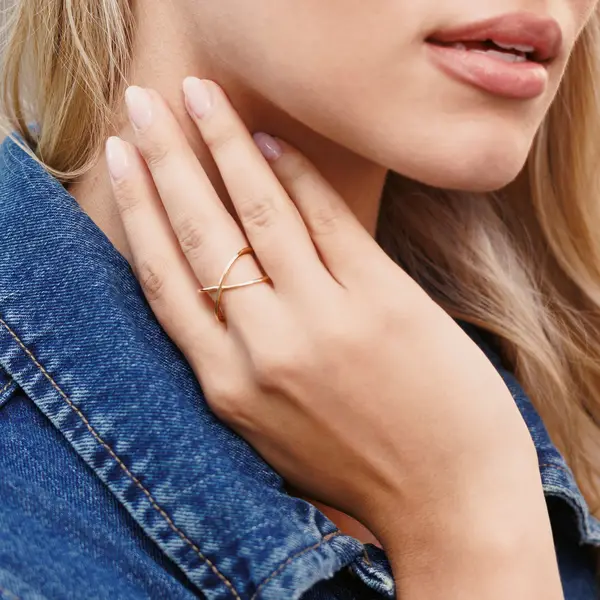 Leaf Jewelry Ring X Cross, 18 K Gelbgold vergoldet, Größe 54 im Angebot