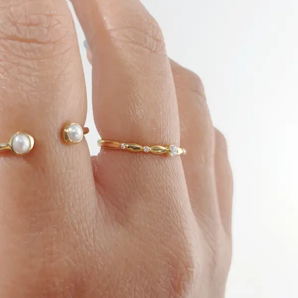 Leaf Jewelry Silber Ring mit Zirkonia, Gelbgold, Gr.52 Fabrikverkauf