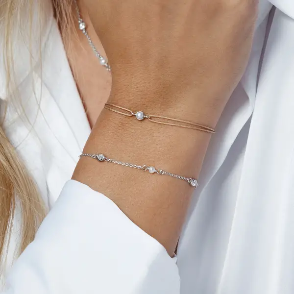 Leaf Jewelry Glücksarmband Pure mit Perle, 925 Sterlingsilber, Beige Limitierter Zeitrabatt