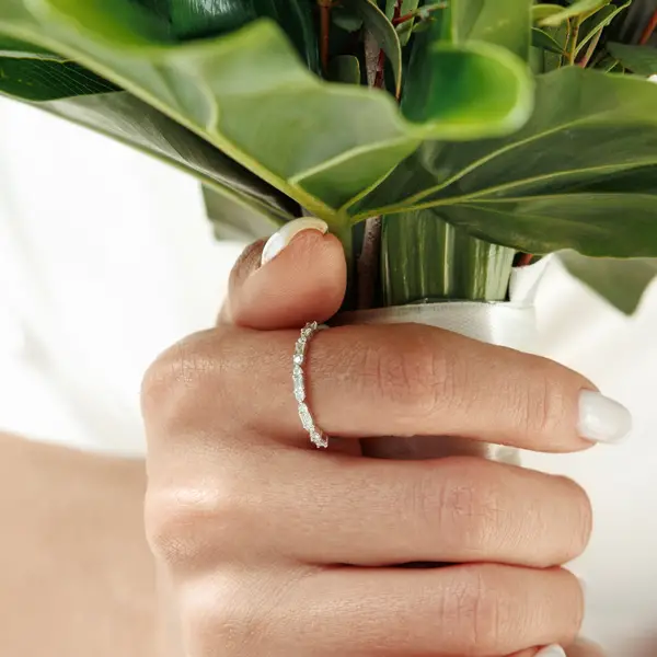 Leaf Jewelry Ring mit Baguette Diamanten, 14K Rosegold Sonderangebot