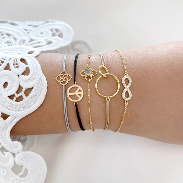 Leaf Jewelry Glücksarmband PEACE, 18 K Rosegold vegoldet, Grau Outlet