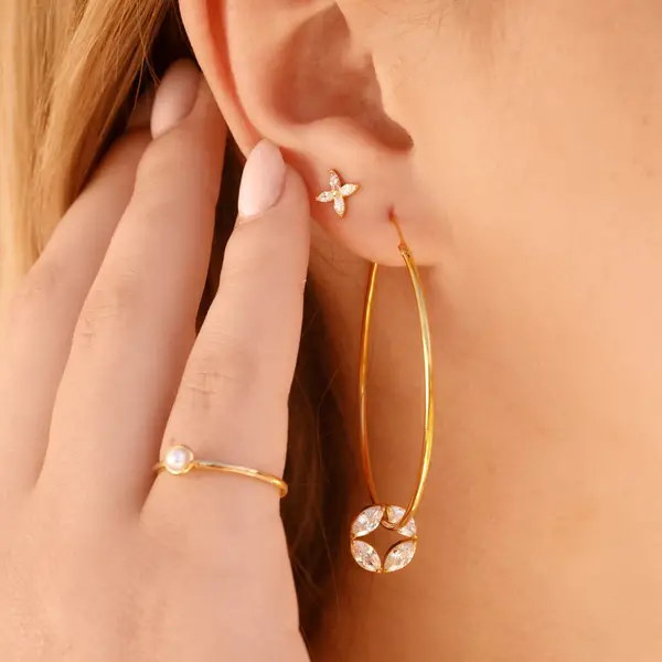 Leaf Jewelry Creolen Zirkonia Flower, 925er Silber Fabrikpreis