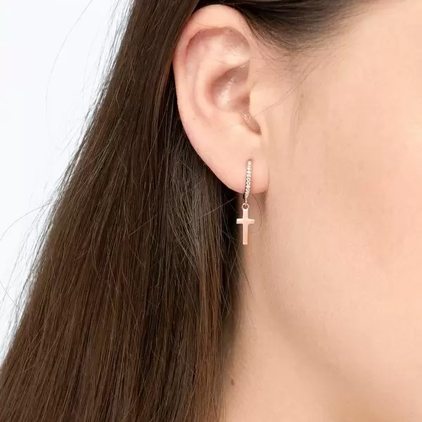 Leaf Jewelry Single Creole CROSS/Zirkonia, 18 K Rosegold vergoldet Bestseller