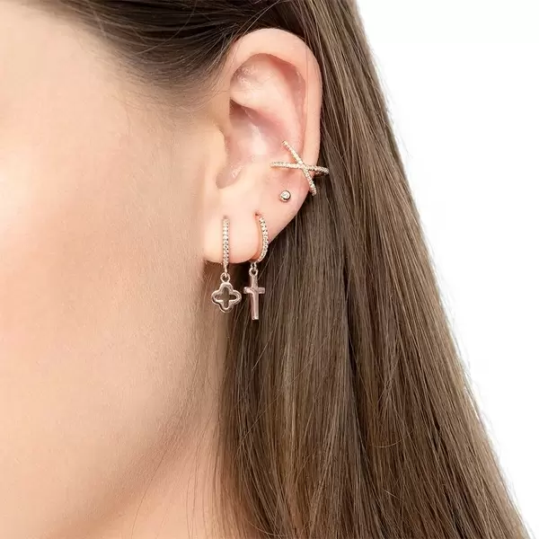 Leaf Jewelry Single Creole CROSS/Zirkonia, 18 K Rosegold vergoldet Bestseller