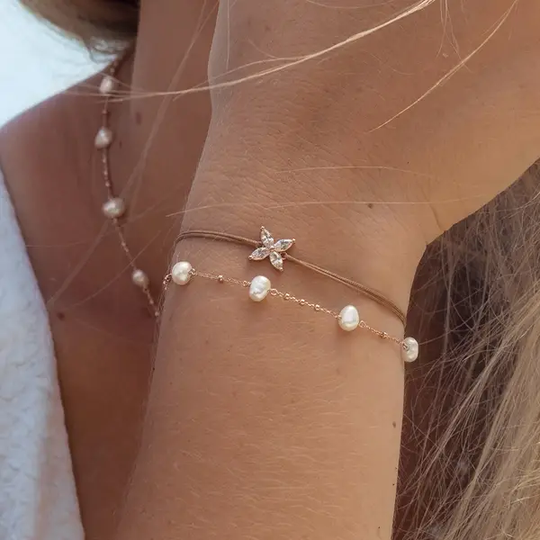 Leaf Jewelry Armkette Perle, 18 K Gelbgold vergoldet Riesige Ersparnisse