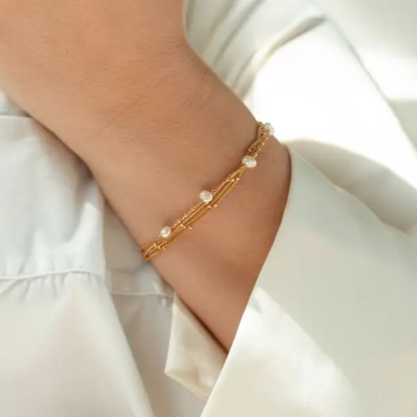 Leaf Jewelry Armkette Perle, 18 K Gelbgold vergoldet Riesige Ersparnisse