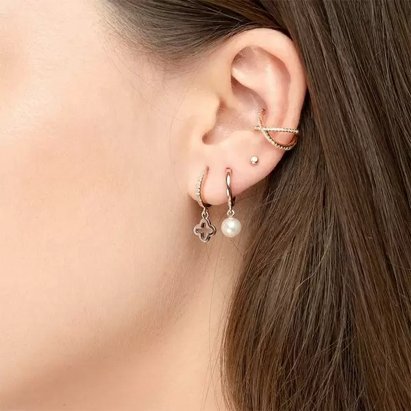 Leaf Jewelry Single Creole CLOVER/Zirkonia, 18 K Rosegold vergoldet Angebote