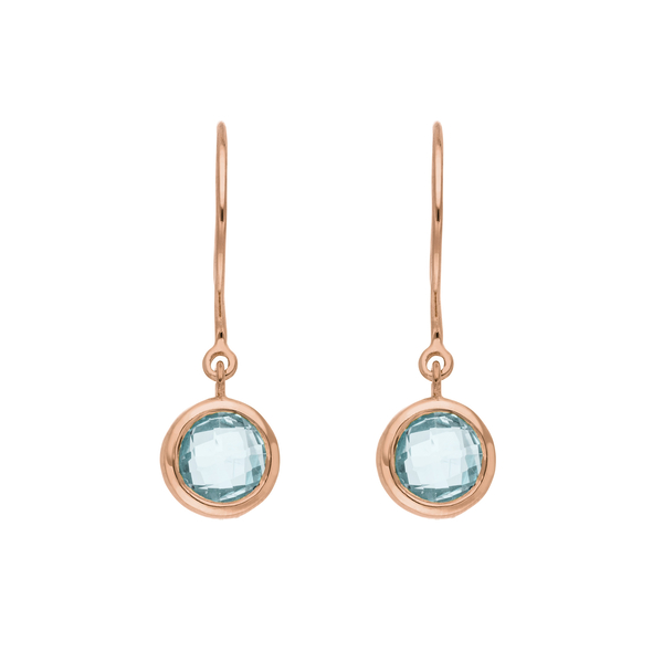 Leaf Jewelry Ohrhänger Solitär, Blauer Topaz, 18 K Rosegold vergoldet im Angebot