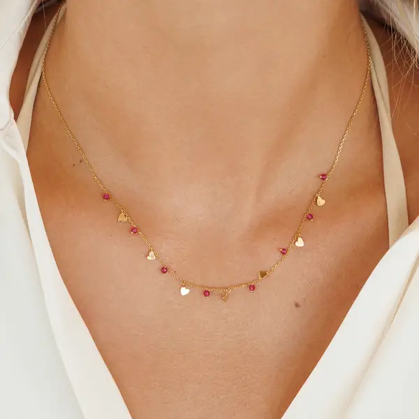 Leaf Jewelry Halskette Hearts Rubin, 18 K Gelbgold vergoldet Meist gekauft