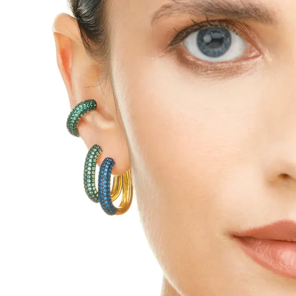 Leaf Jewelry Silber Creole, PAVE Blau, Gelbgold Letzte 2 Tage