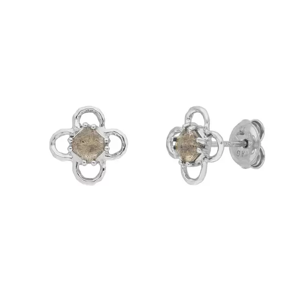 Leaf Jewelry Ohrstecker Clover Gem, Labradorit, 925 Sterlingsilber Sonderangebot der Fabrik