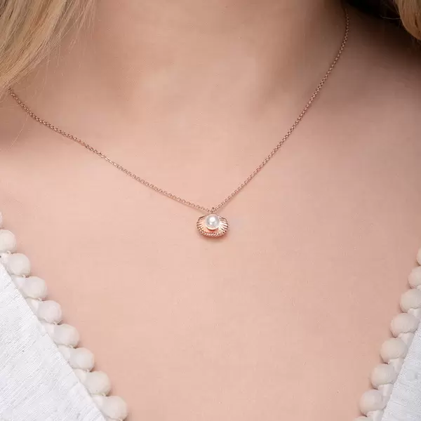 Leaf Jewelry Halskette Muschel mit Perle, 18 K Rosegold vergoldet Riesige Rabatte